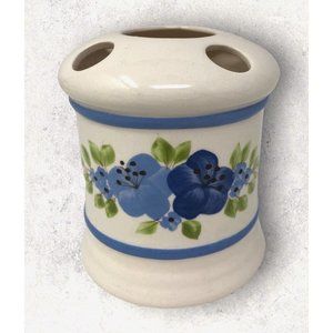 Vee Jackson Toothbrush Holder Handpainted Blue Floral Vintage California Pottery